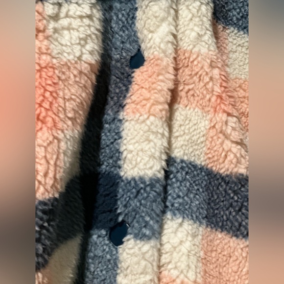 Disney Women Pink Blue Plaid Snap Button Sherpa Fleece Jacket - Picture 3 of 5